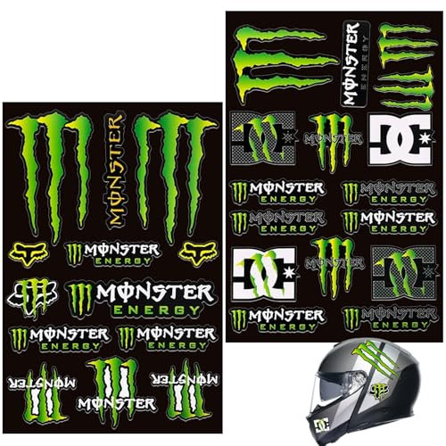 2er-Satz Motorradhelm Aufkleber,Aufkleber Motorrad,Scooter Aufkleber,Coole Motocross Aufkleber,Monster Kratzer Aufkleber,Motorrad-Sponsor-Aufkleber,für Motorräder, Fahrräder, Helme, Autos