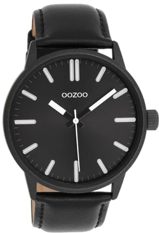 Oozoo Timepieces Herren Uhr in Schwarz| Armbanduhr Herren mit Lederarmband | Schöne Uhr für Männer | Edle Analog Herrenuhr (45mm Gehäuse) in rund C11404