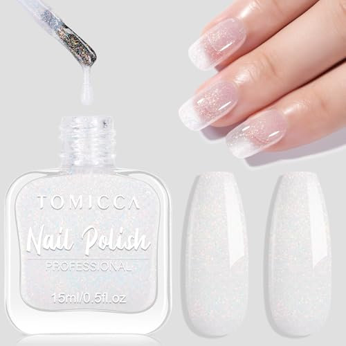 TOMICCA Vernis à Ongles Transparent Paillettes, 15ml Brillant Séchage Rapide & Longue Durée, Décollable à Base d'eau Vernis à Ongles pour DIY Nail Art Manucure