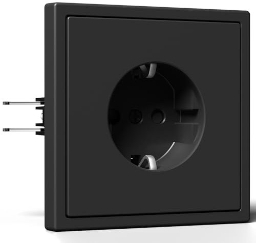 BSEED Schuko Steckdose Unterputz, Wandsteckdose 16Amp mit PC Rahmen, Einzelsteckdose mit Krallen, 1 Fach Schwarz