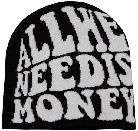YAMEIZE Cappelli a Maglia di Tendenza per Donne Uomo - Lettera di Denaro Graphic Beanies Morbido Cappello a Maglia Slouchy Grunge Rap Skull cap