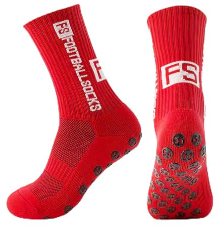 MPXEAVG 3 Paires Chaussette Foot Antidérapante, Chaussettes Antidérapantes Homme, Chaussettes Sport Homme 37-45, pour Football, Basket-ball, Course(Rouge)