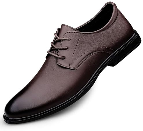 CCHLJH Zapatos Oxford for Hombres con Cordones Zapatos Derby de Cuero con Punta bruñida Negra Parte Superior Baja Antideslizante Boda Antideslizante(marrón,43 EU)