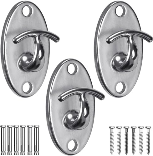 SELEWARE 3 Pack Heavy Duty Stainless Steel Wall Anchors for Resistance Bands – 2000 lbs Load Capacity, Space-Saving Home Gym & Physical Therapy Mounts for Strength Training & Body Weight Straps