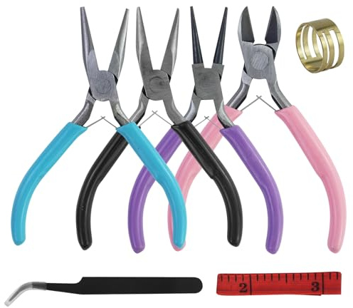 7 stycken tångset, 10 cm, verktyg spetstång rundtång, trådskärare liten spetstång, smyckestillverkningsverktyg för smycken och reparation av smycken