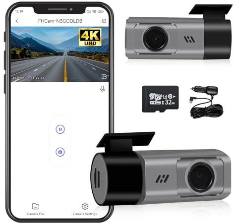 Dash Cam per auto XYBkey WiFi 4K HD, Dash Cam anteriore per auto, con scheda SD da 32 GB, visione notturna, monitoraggio del parcheggio, WDR, registrazione in loop, sensore G, app