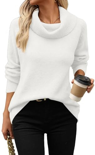 HOTOUCH Women's Jumpers Turtleneck Sweaters Chunky Knitted Jumper Ladies Winter Casual Warm Jumpers Pullover White XL