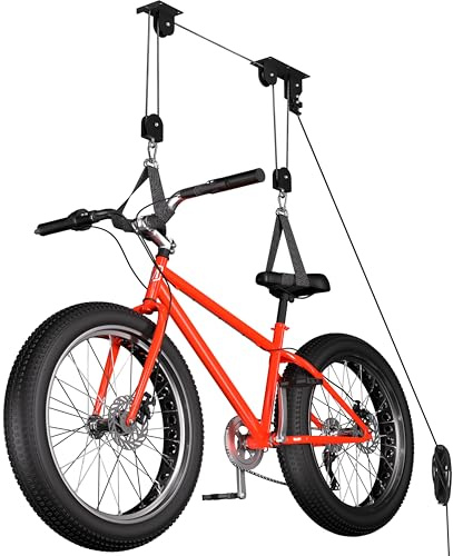 TRUSOON Bike Hoist, Heavy Duty Ebike Lift Pulley System for Garage Ceiling Overhead Storage for Bicycle, Ladders, Snowboard, Holds Up to 85 lbs Capacity, Fit 10-16 Foot High Ceilings