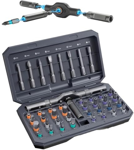 Cacciavite a cricchetto con impugnatura a T rimovibile, set di cacciaviti magnetici 42 in 1, set di cacciaviti magnetici multi-bit con 40 bit, set di viti per computer, occhiali, biciclette, mobili