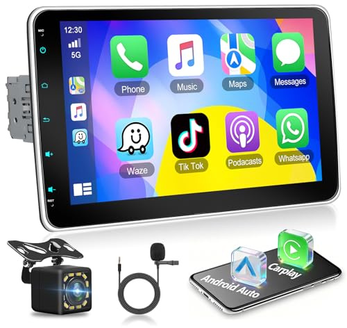 Motorsi Autorradio 1 DIN Bluetooth Wireless Apple Carplay Android Auto Radio, 10 Pulgadas Pantalla Desmontable 1280P HD IPS Táctil Auto Radio con Bluetooth 5.2 EQ FM SWC USB, Cámara De Marcha Atrás