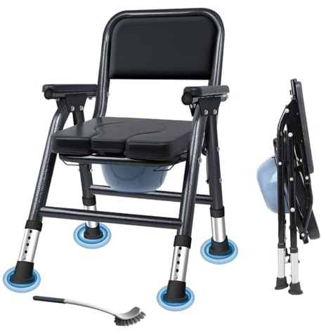 LMLJINTL Sedia Comoda WC per Anziani | Sedia WC per Anziani Pieghevole e Regolabile in Altezza a 5 Livelli, Comoda per Anziani Portatile, Sedia da Toilette per Disabili, Carico Massimo 200 kg