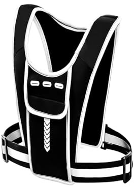 Haluway High-visibility Reflective Running Vest with Phone & Water Bottle Holder, Adjustable Belt, Multiple Pockets for Keys, Cards, Energy Gels, Earbuds, Fits Phones Up to 6.8”