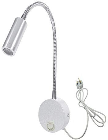 WeFoonLo 3W Wall Mounted Reading Light Flexible Gooseneck LED Sconce Lamp with Plug & Switch for Bedroom, Office, Workbench, Studio (3W Silver-Warm White)