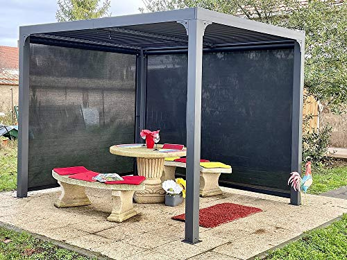 Pérgola Habrita Bosque Cenador bioclimático de aluminio, apertura manual, 240 x 300 cm, con cortina en el lado de 3 m y en el lado de 2,40 m