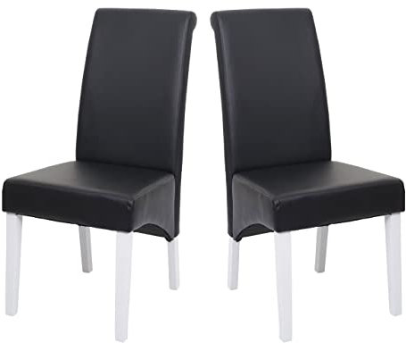 Mendler 2X Chaise de Salle à Manger M37 Cuir Noir Pieds Blancs