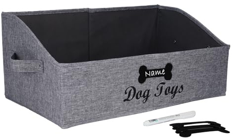 Brabtod Large Dog Toy Basket Collapsible Dogs Toy Box Fabric Trapezoid Dog Toys Bin Storage for organizing pet Toys/Blankets/leashes/Rope Toys/Clothing-Can be Personalized-Gray