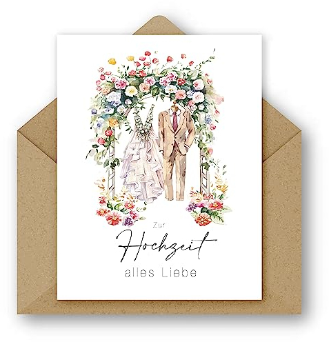 2 x Hochzeitskarte mit Hochzeitskleidung und Blumen auf der Vorderseite im Aquarellstil gemalt Karte Hochzeit - (2 Stück)