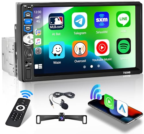 Hikity Autoradio 1 Din Senza Fili CarPlay e Android Auto con Schermo, 7 Pollici Touchscreen Stereo con Bluetooth Mirror Link per Android/iOS FM Trasmettitore USB/AUX/TF+Retrcamera