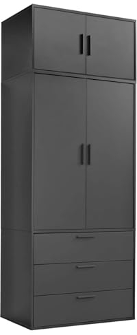 mokebo Kleiderschrank 234cm Höhe in Schwarz 2-türig & 3 Schubladen 'Der Grenzenlose', deckenhoher Schlafzimmerschrank, Garderobenschrank, Drehtürenschrank o. Schrank Holz in 90x234x58 (BxHxT)