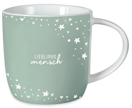 Grafik-Werkstatt Kaffeetasse mit Spruch 300 ml Porzellan Tasse Lieblingsmensch, Weiß