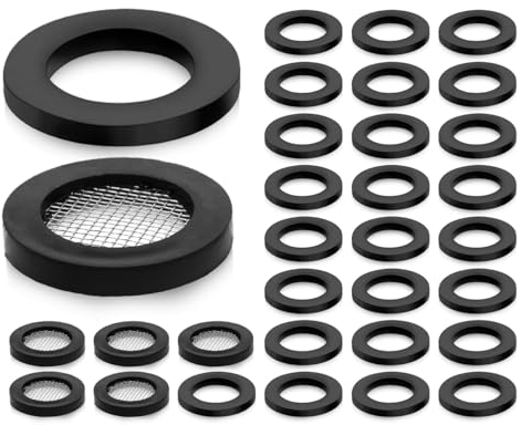 KAPSING Paquete de 30 Arandelas para Manguera de Ducha, Junta de Cabezal de Goma de 19 mm Con Filtro (Negro)