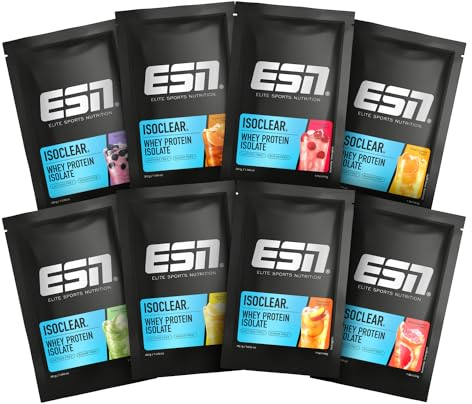 ESN ISOCLEAR Whey Isolate Protein Pulver, Probenbundle, 8 x 30 g, verschiedene Sorten, Proteinlimo mit fruchtig leckerem Geschmack, clear Whey - made in Germany