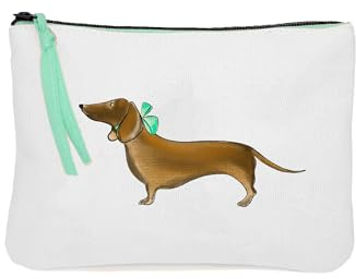 Kera Till Pouch, Canvas-Pochette (22cm x 15,5cm), Illustration, Stofftäschchen, Federmäppchen, Kosmetikbeutel mit Reißverschluss mit Zugband (Dackel)