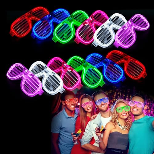 Libershine LED Brille, 12 Stück Neon Party Outfit Rave Brille, LED Leuchtende Brille, Party Leuchtbrille, Partybrille, Funny Brille, für Karneval Weihnachten Geburtstag Neujahrsparty