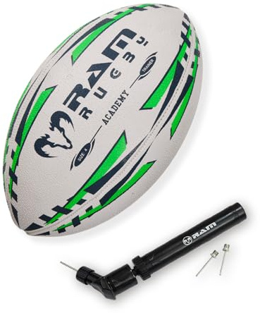 Ram Rugby Academy Training Rugby Ball & Pump, Size 4, Clubs & Schools