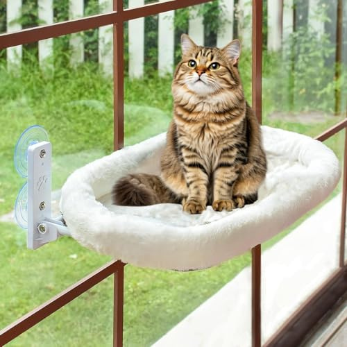 Tumbona Plegable para Ventana de Gatos, Cama para Ventana, 52 cm, Hamaca para Ventana de hasta 20 kg, Gris (Blanco - Invierno, L-52CM)