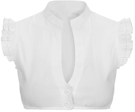XDGBGFN Dirndl-blus, vingärmar, vit, traditionella blusar, damer, vit, bomull, V-ringade toppar, dirndlblus för kostym, oktoberfest