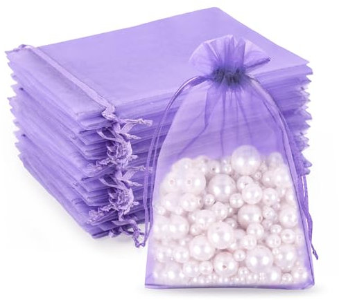 G2PLUS 50PCS Bolsitas para Regalos,Bolsas Organza 10×15CM Bolsita Lila,Bolsas Pequeña para Boda Favores Joyas y Dulces