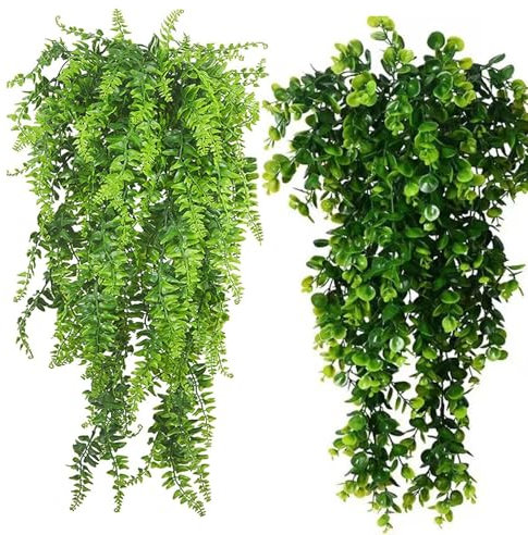 2 Pcs Fake Trailing Plants, Hanging Plant, Fake Ferns Faux Persian, Artificial Plants Indoor for Indoor & Outdoor Decor, Realistic Faux Vine Greenery for Living Room, Garden, Balcony, Farmhouse (30in)