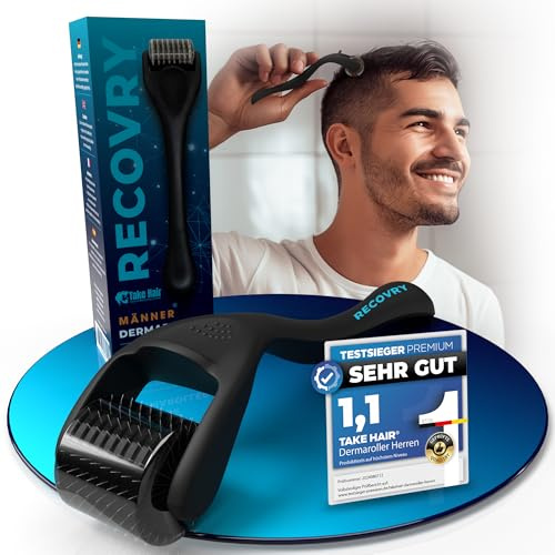 RECOVRY Dermaroller Männer 1 mm - 192 echte Nadeln fur Maximales Haarwachstum | Fördert Dichtes und Volles Haar | Micro Needle Roller (Premium 1 mm)