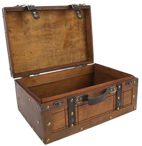 KENANLAN Wooden Chest, Portable Vintage Distressed Multifunctional Wood Storage Trunk Handbag with Retro,Vintage Style for Clothes Toys, Photo Prop (Large)