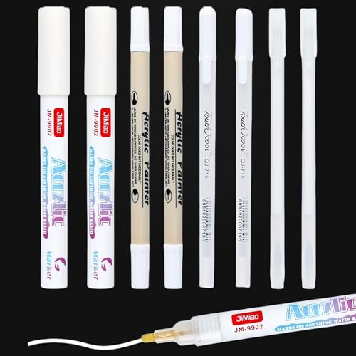 Omeblos White Gel Pen, 8Pcs White Ink Pens, 0.6/0.8/1/2mm Line Drawing Pen for Artists, Highlight Rollerball Pen for Black Paper, Drawing, Journaling, Sketching, Card Making & Crafting