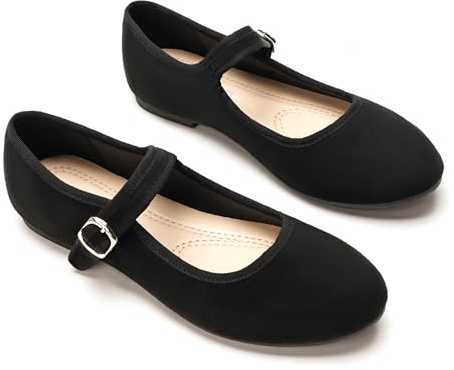GLAMORA Merceditas Mujer Bailarinas Ante Hebilla Ajustable Zapatos Planos Cómodos Ligeros Suela Flexible Antideslizante Plantilla Blanda Punta Redondeada Calzado black-38
