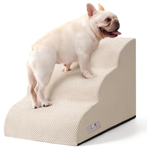 Airpanda Dog Stairs for Small Dogs and Cats – 3 Step Pet Ramp for Couch & Sofa, Non-Slip Dog Steps for Pets, Washable Cover, High-Density Support Foam for Easy Climbing,Beige