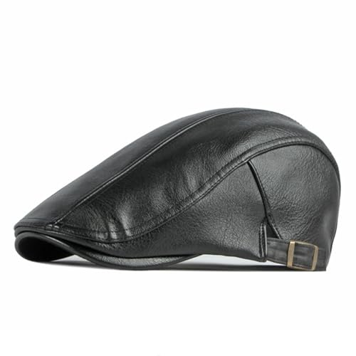 meioro Men's Leather Newsboy Hat Adjustable Flat Cap Classic Golf Newsboy Cap Gatsby Ivy Caps Driving Fishing Beret Hats(Black)