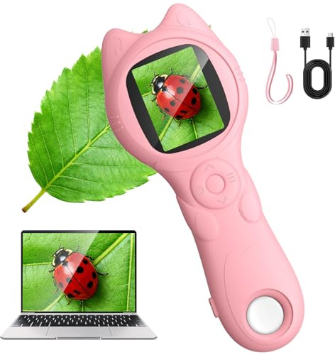 Oripira Kids Microscope Handheld, Autofocus 500X 1080P Microscope for Kids Digital, Mini Portable Pocket Miniscope Kids Toys for Ages 3 4 5 6 7 8 9 10 11 12 Year Old Boys Girls, Pink
