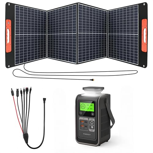 SWAREY Tragbare Powerstation mit 100W Solarpanel, 192Wh LiFePO4 Akku Powerbank, 140W Beiseitige Schnellladung USB-C, 180W Solargenerator für Camping Reisen Notfälle