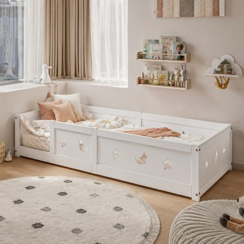 DADEA Cama 90x200 Infantil con Barreras, Cama Infantil Niño con Somier, Camas Niños BlancoCama Infantil90x200 Moderna Camas InfantilesCama de Niña InfantilCamas Individuales Infantiles, Sin colchón