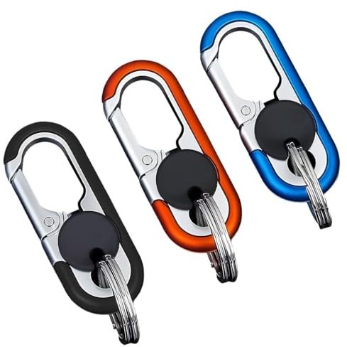 Generisch 3 llaveros con mosquetón para coche, llavero de aleación de zinc premium con 6 llaveros, resistente e inoxidable, diseño en forma de D para mujer y hombre, negro, azul naranja, regalo