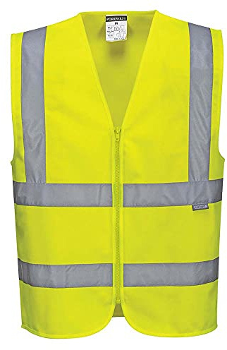 Portwest C375 Hi-Vis Väst med Blixtlås Band och Hängslen Reflekterande Tejp | Gul, S, EN ISO 20471 Klass 2, Konstruerade med en Bekväm Passform, Unisex, Polyester, Maskintvättbar, Lättvikt, Hög Synlighet