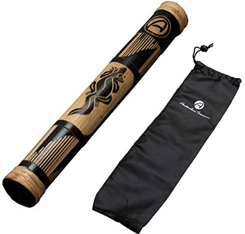 Bastone della Pioggia 40 cm in Bambù Intagliato in Rilievo -Rainstick Strumento a Percussione per Meditazione e Relax - Bastone della Pioggia in Legno Naturale con Borsa in Nylon -Australian Treasures