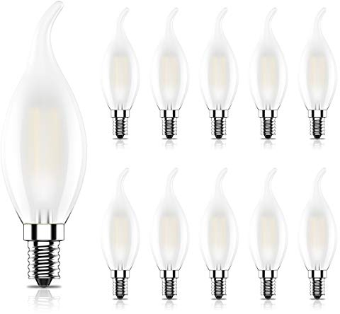Tuoplyh 10er C35 4W Retro Nicht Dimmbar Glühfaden LED Kerze Lampe, 2700K Warmweiß 400 Lumen, Ersatz für 40W Glühlampen, E14 Fassung, Flamme Form, Milchglas, CRI>80,360° Abstrahlwinkel