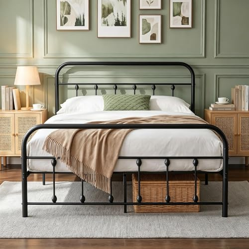 Panana 4ft Double Metal Bed Frame Small Double Bed Solid Bedstead with Headboard New (Black, 4FT)