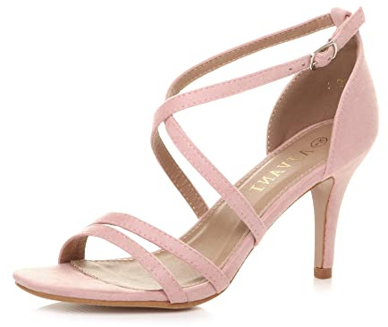 AJVANI Womens ladies mid high heel strappy crossover party wedding prom sandals shoes size