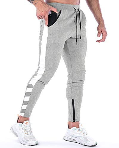 MakingDa Pantaloni da jogging da uomo, in tessuto elasticizzato, vestibilità aderente, pantaloni sportivi slim fit, 3-grigio, L