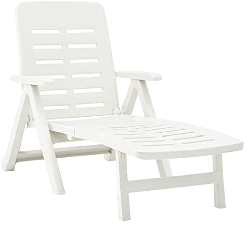 KTHLBRH (spedizioni rapide), ideale come lettino relax per balcone, giardino, terrazza, sedia a sdraio pieghevole in plastica, bianco